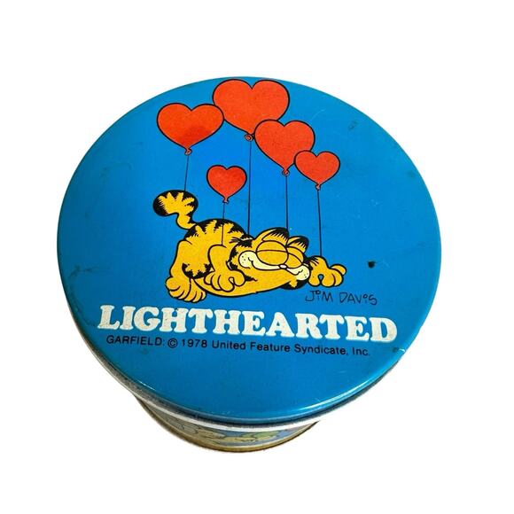 Garfield Lighthearted Tin 1978 United Feature Can Jim Davis Hearts CHIENCO USA - Picture 2 of 6